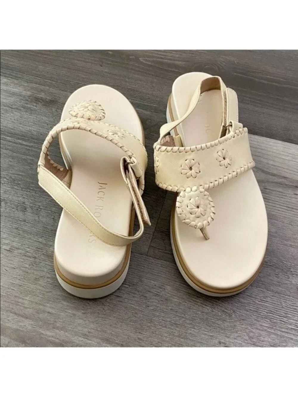 JACK ROGERS Jacks Weekend Slingback Sandal Cream Leather Resort $138 Women's 6.5